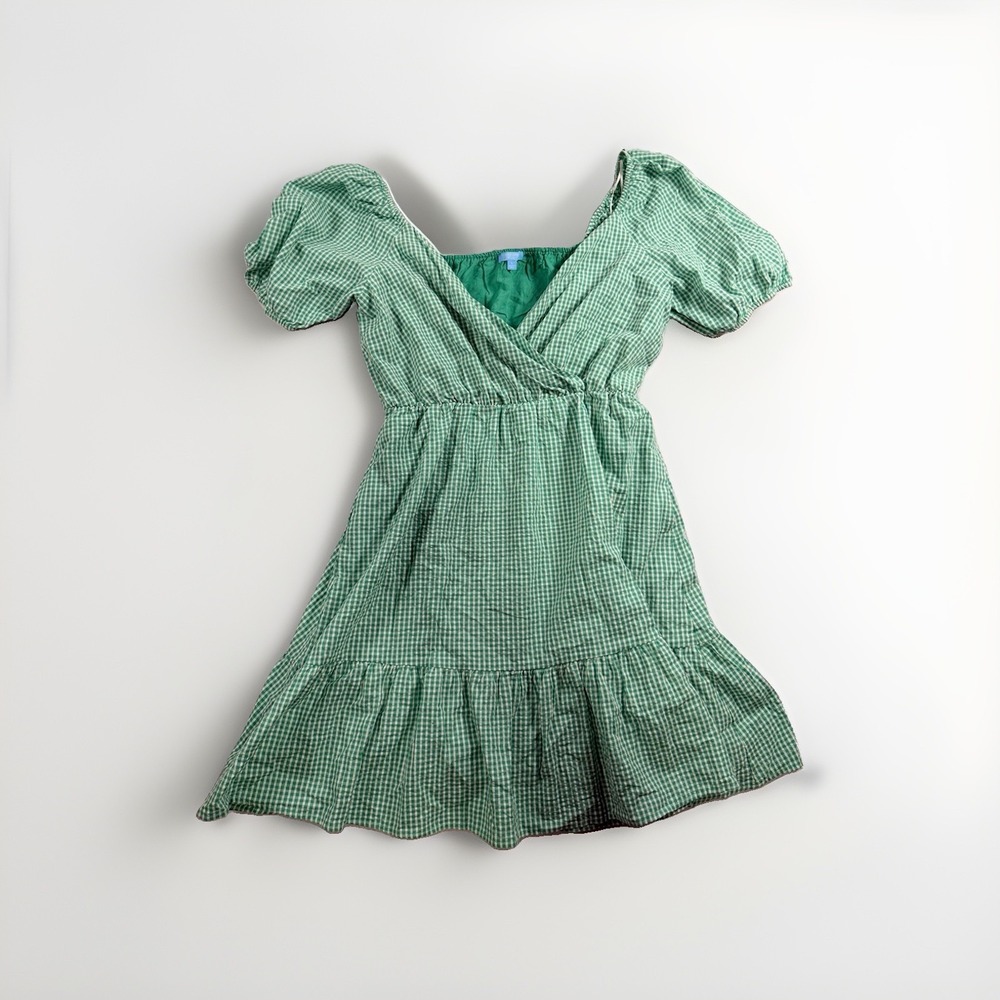 Draper James RSVP Teal White Gingham Wrap Short Dress Large Cottagecore Festival